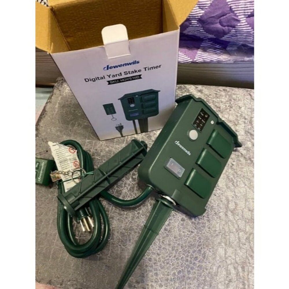 Outdoor Power Stake Timer Waterproof, 100FT Wireless Remote Control, 6ft cord